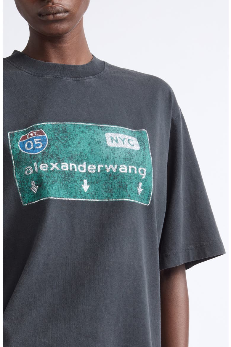 Oversize Hotfix Crystal Street Sign Graphic T-Shirt, Alternate, color, WASHED BLACK