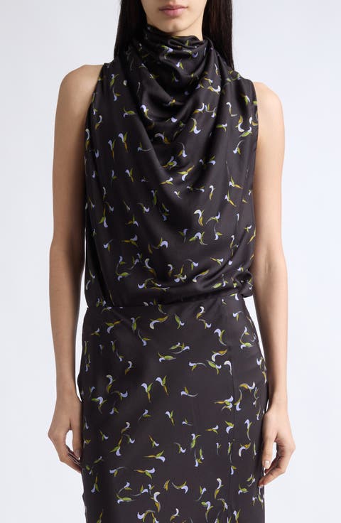 Sleary Cowl Neck Silk Top