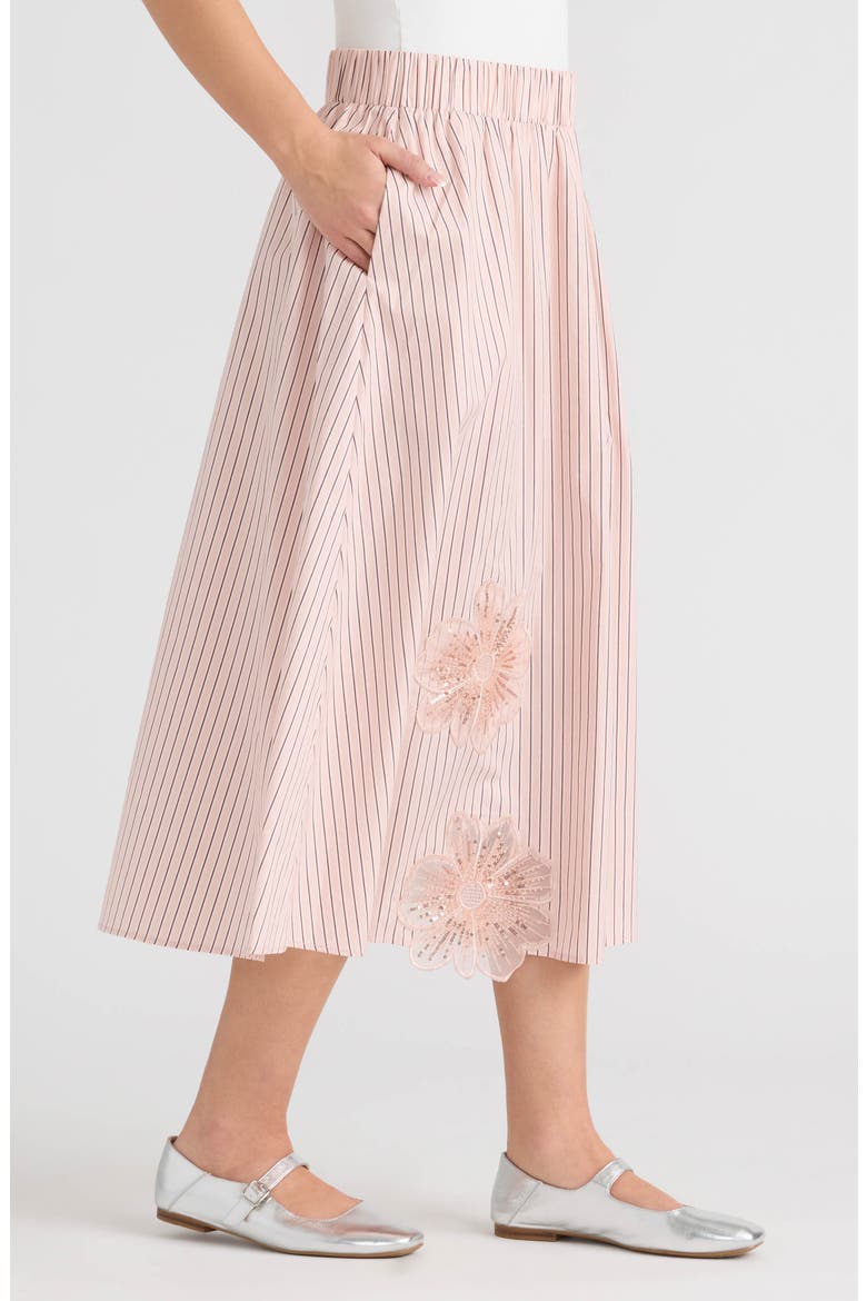 Appliqué Poplin Midi Skirt, Alternate, color, MULTI ROSE STRIPE
