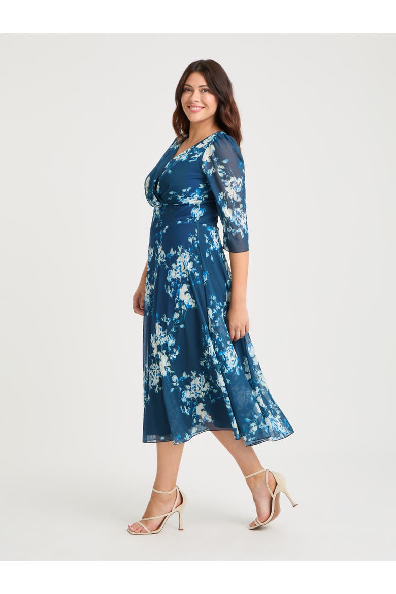 Helena Floral Midi Dress, Alternate, color, Navy Ivory