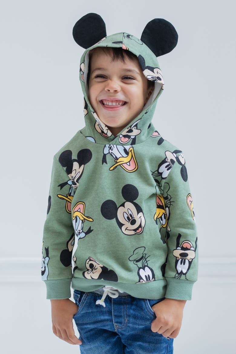 Mickey Mouse Fleece Hoodie, Alternate, color, Mickey Friends Green