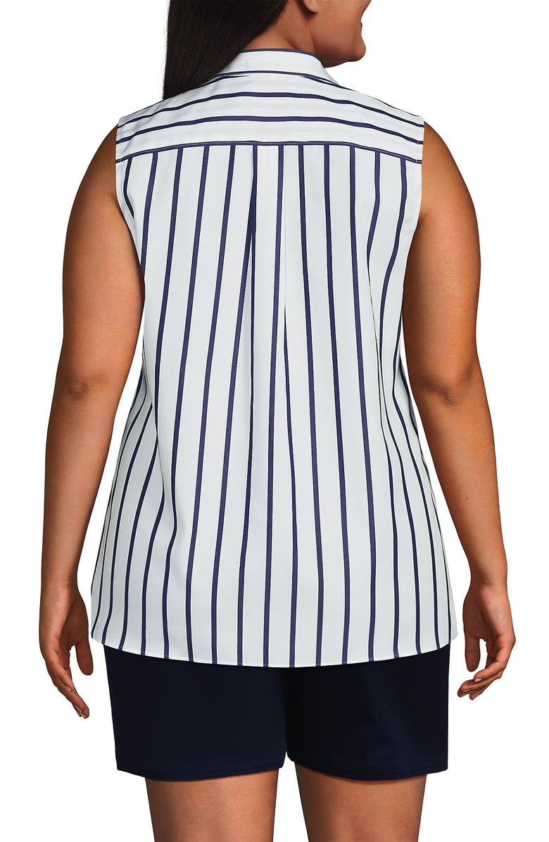 Lands
End Sleeveless No Iron Shirt, Alternate, color, White/Navy Classic Stripe
