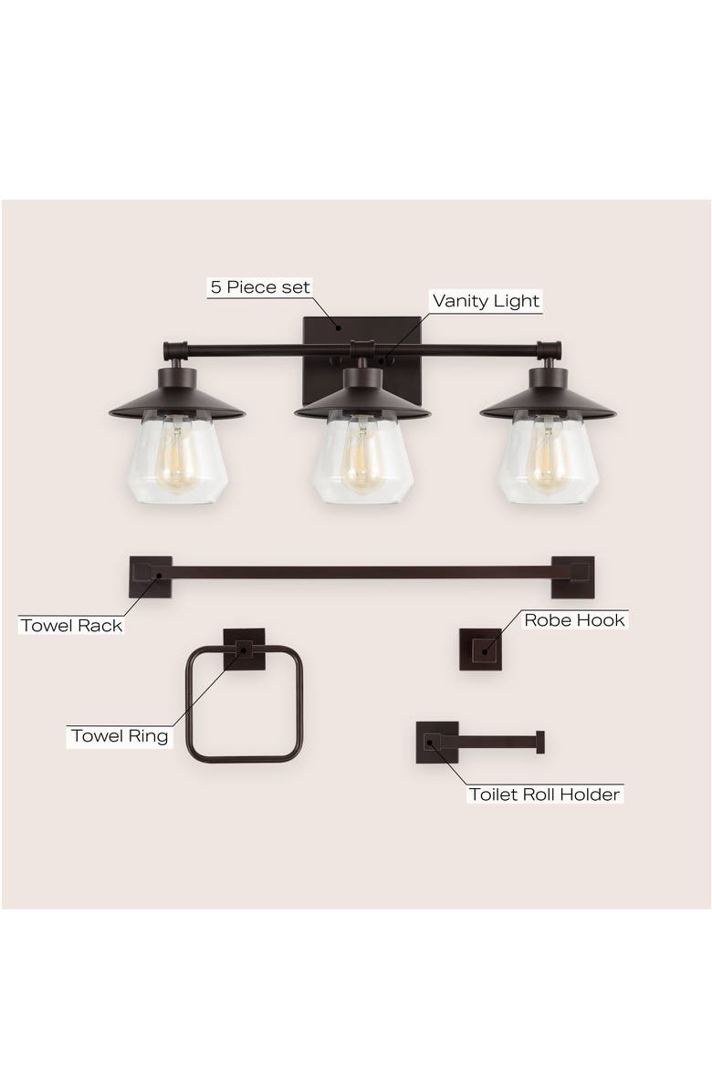 JONATHAN Y Avalon 26" 3-Light Farmhouse Cottage Vanity Light with Bathroom Hardware Accessory Set, Alternate, color, 