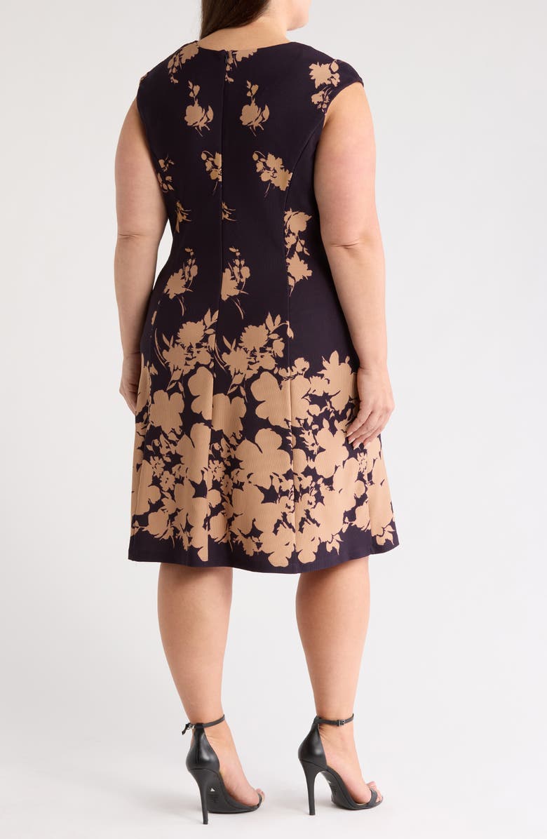 Connected Apparel Floral Sleeveless Dress, Alternate, color, Aubergine/ Gold