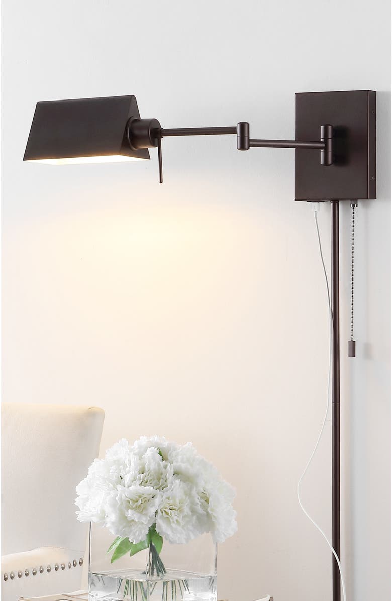 JONATHAN Y Arlo 1-Light Farmhouse Industrial Single Swing Arm Plug-In or Hardwired Iron LED Wall Sconce with Pull-Chain USB Charging Port, Alternate, color, 