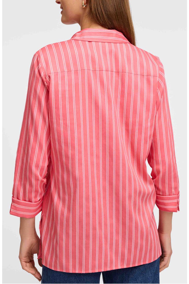 Evelyn Stripe Three-Quarter Sleeve Cotton Button-Up Shirt, Alternate, color, SUNKISSED CORAL/ WHITE