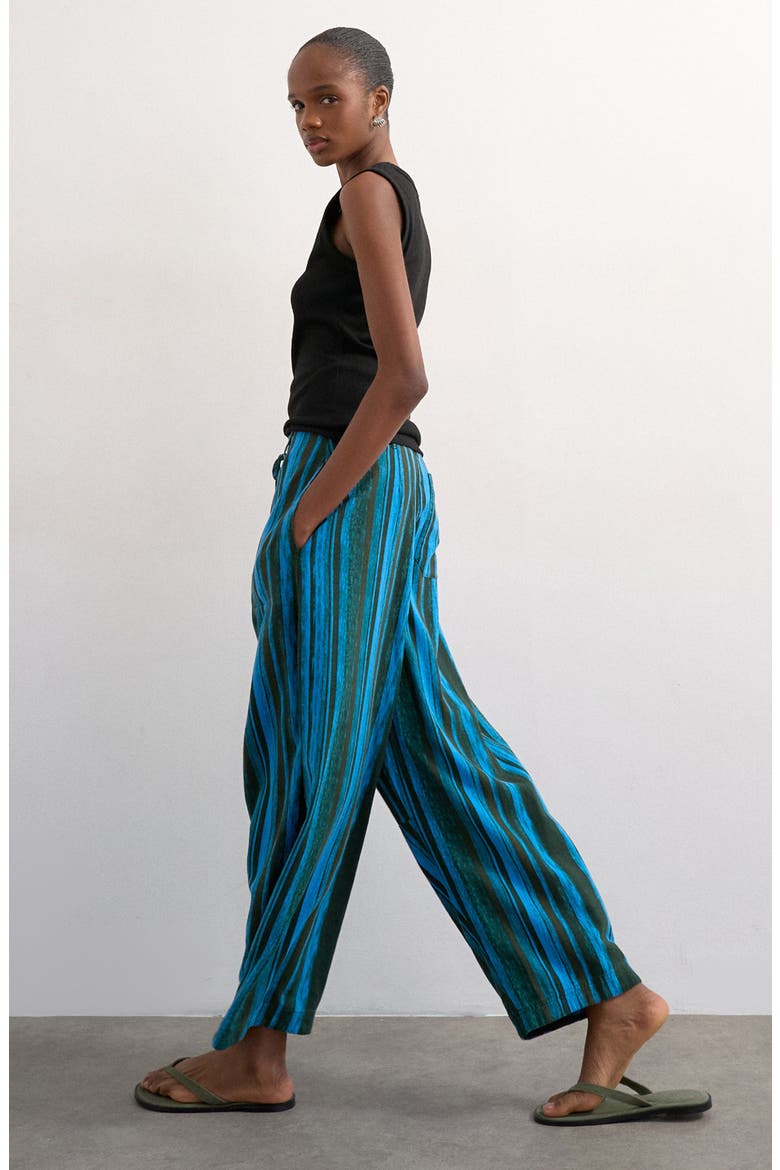 Stripe Linen Blend Barrel Pants, Alternate, color, MBLUE