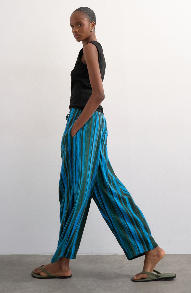 Topshop Stripe Linen Blend Barrel Pants, Alternate, color, Mblue
