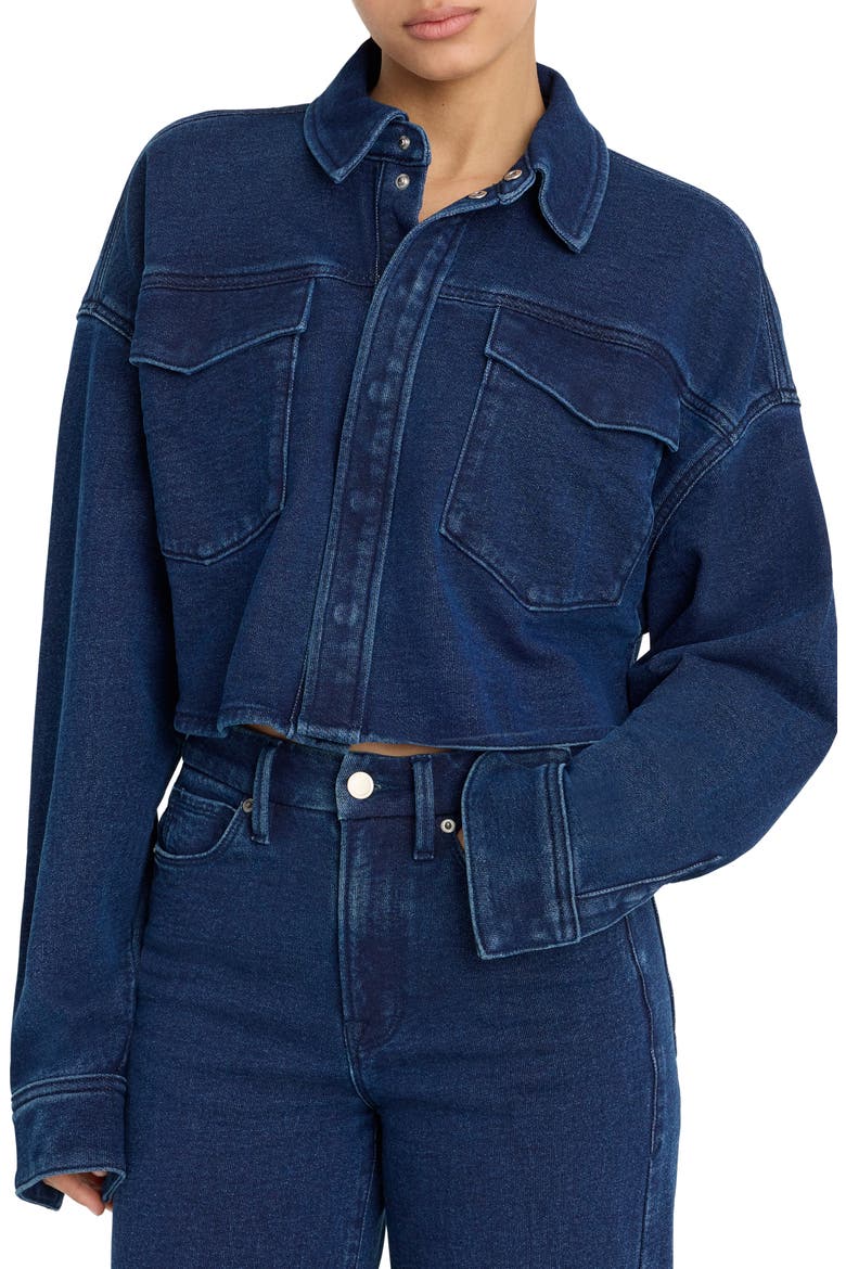 Jeanius Crop French Terry Jacket, Main, color, INDIGO377