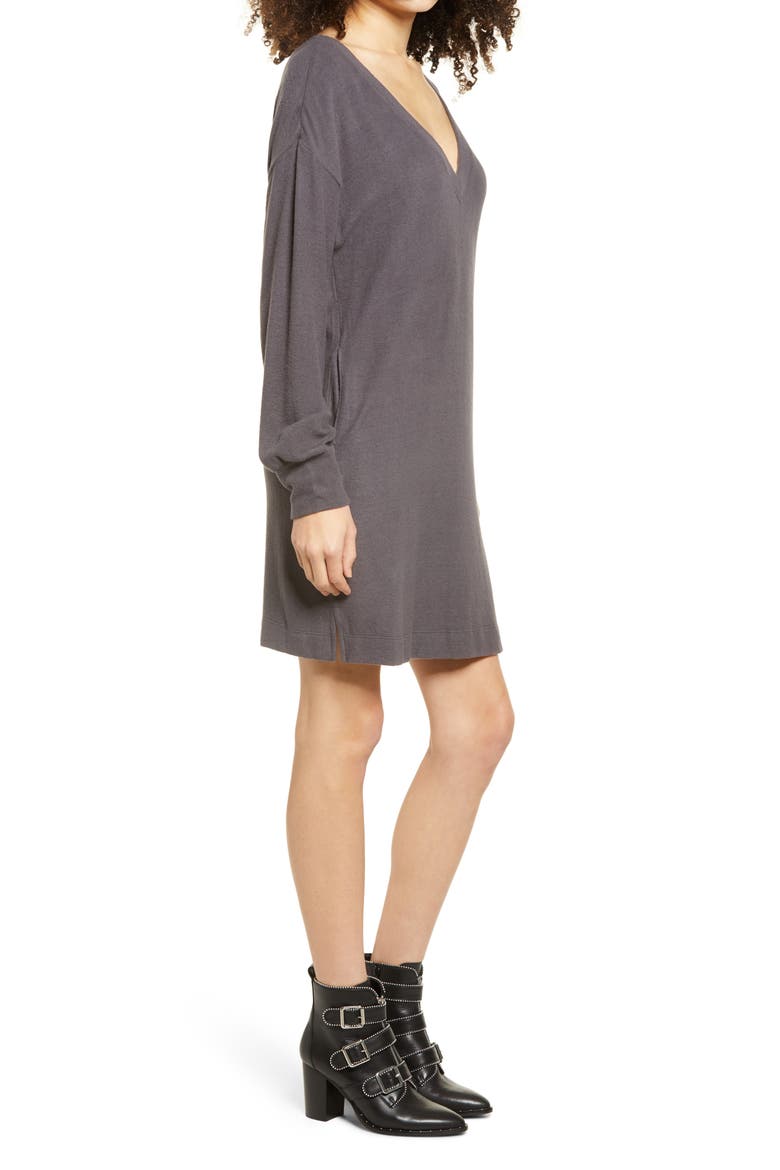 Double-V Long Sleeve Knit Dress, Alternate, color, DK CEMENT