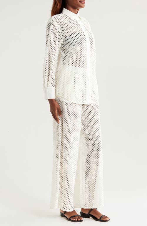 Solid & Striped The Bronte Embroidered Eyelet Long Sleeve Cover-up Tunic Shirt In Brule