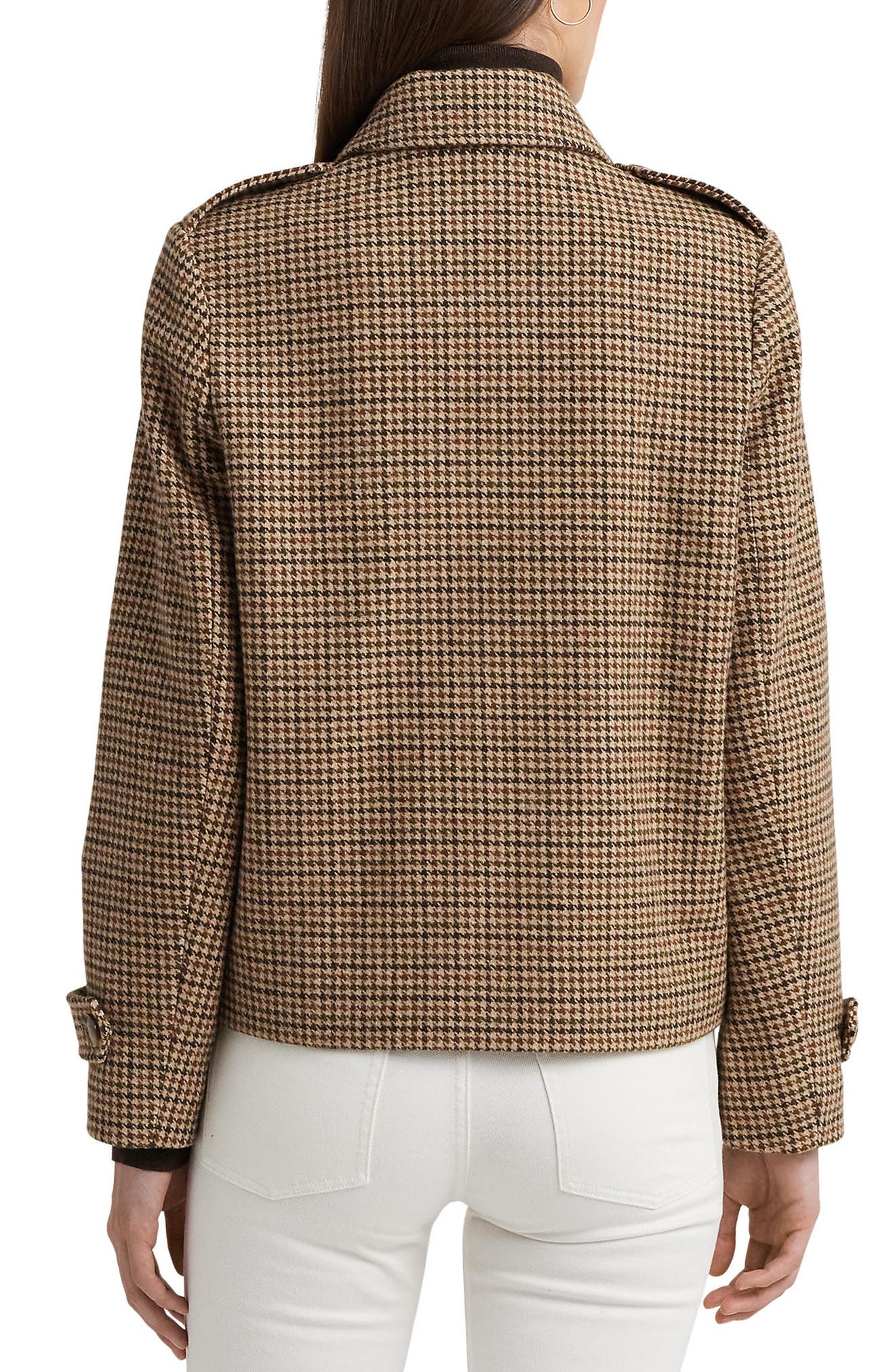 Houndstooth Crop Wool Blend Peacoat - image 2
