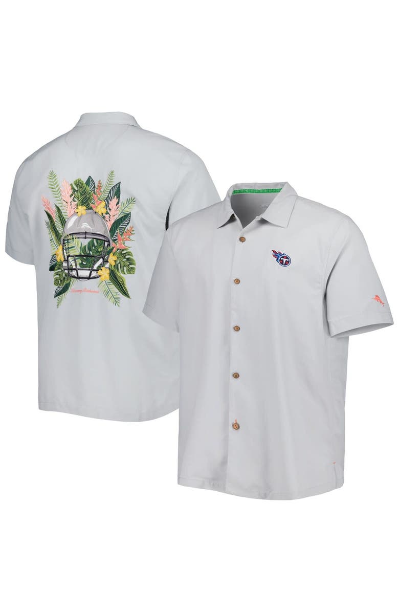 Tommy Bahama Men's Tommy Bahama Gray Tennessee Titans Coconut Point Frondly Fan Camp IslandZone Button-Up Shirt, Main, color, 