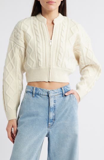 FRAME Cable Stitch Crop Wool Cardigan | Nordstrom