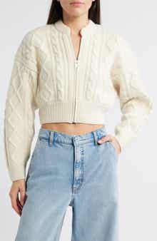 FRAME Cable Stitch Crop Wool Cardigan
