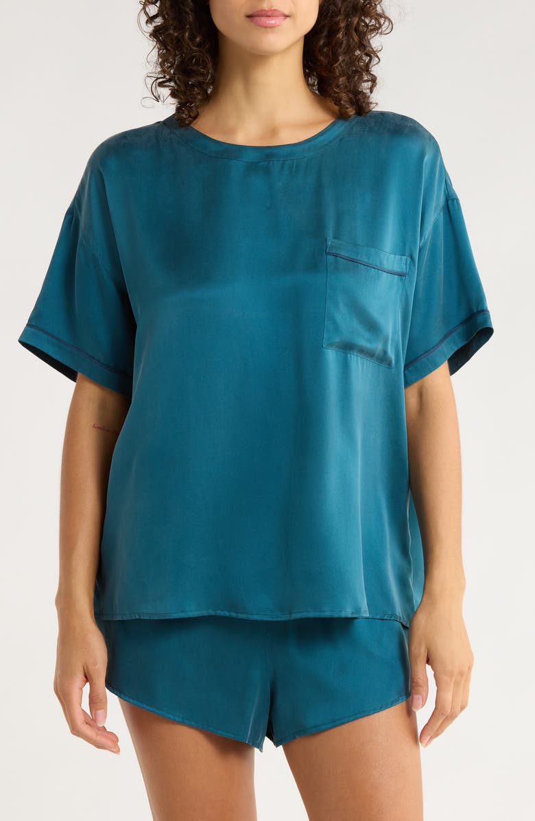 Lunya Washable Silk Short Pajamas, Main, color, Piquant Teal/ Lazing Navy