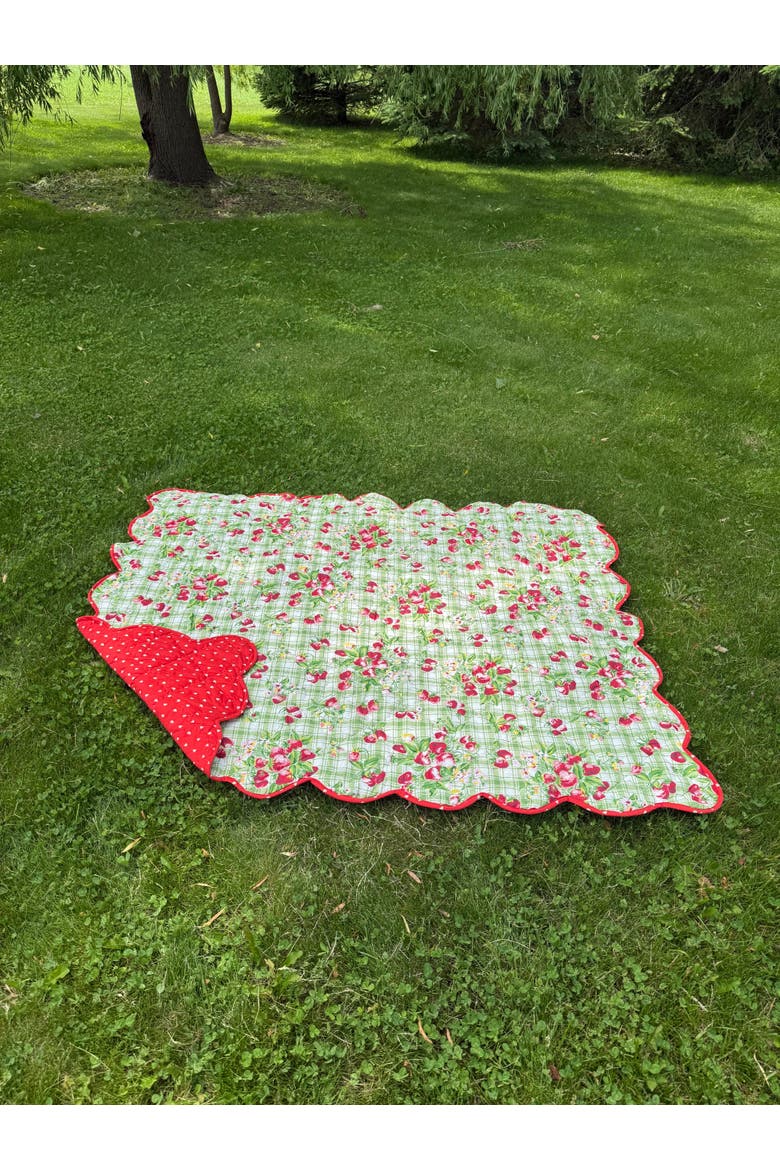 Strawberry Gingham Throw, Alternate, color, Green