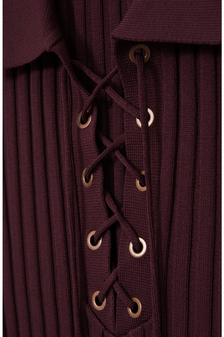 Poppy Lace-Up Polo Sweater, Alternate, color, BURGUNDY