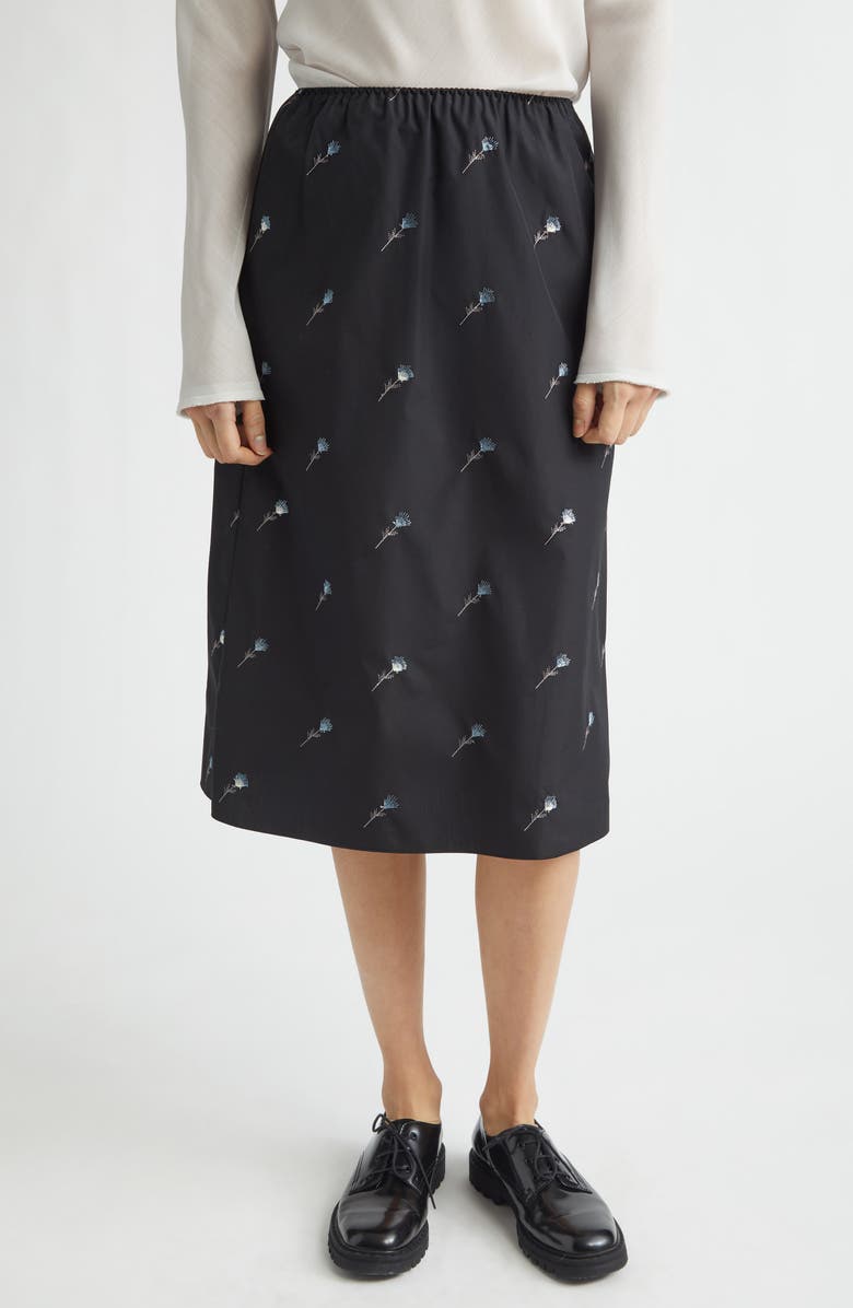 RIER Floral Embroidered Poplin Skirt, Main, color, Black Flowers Popeline