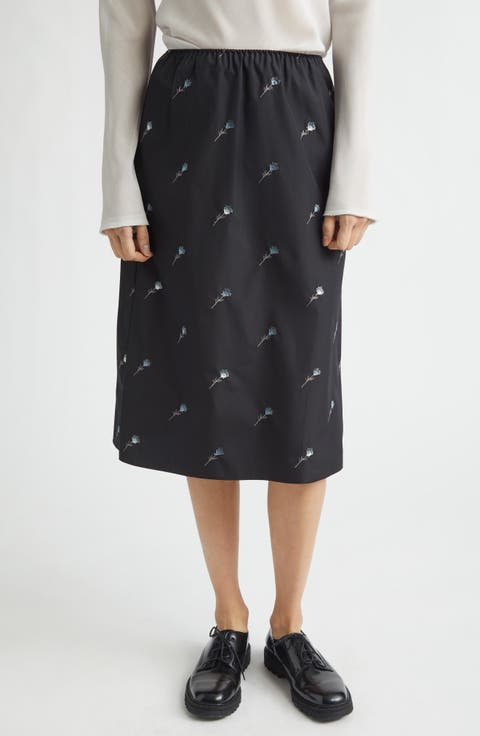 Floral Embroidered Poplin Skirt