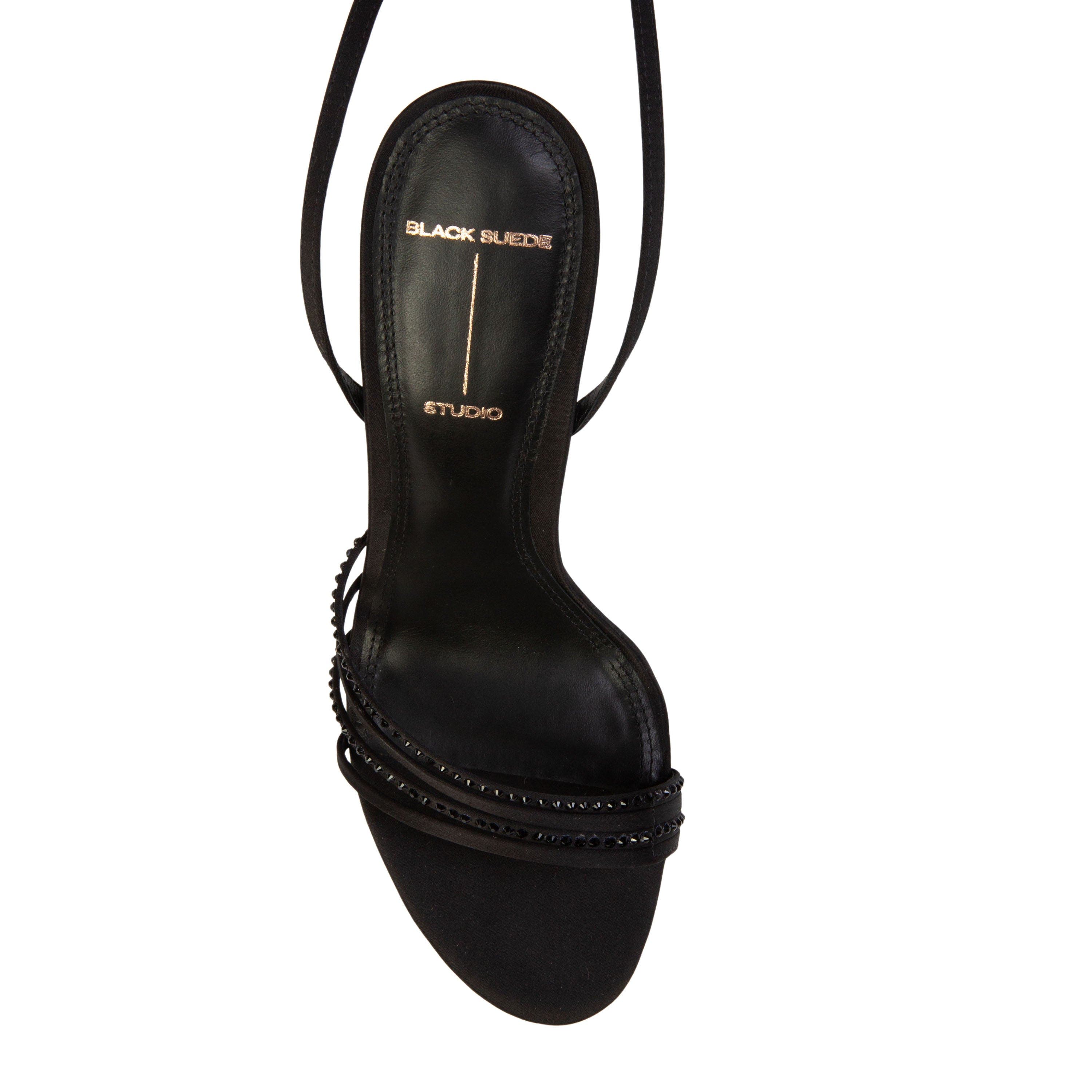 BLACK SUEDE STUDIO Ella 100 Strappy Sandal, Alternate, color, Black Satin Embellished