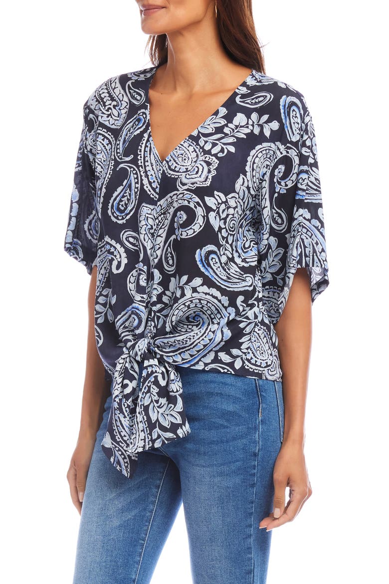Paisley Flutter Sleeve Tie Front Top, Alternate, color, PAISLEY