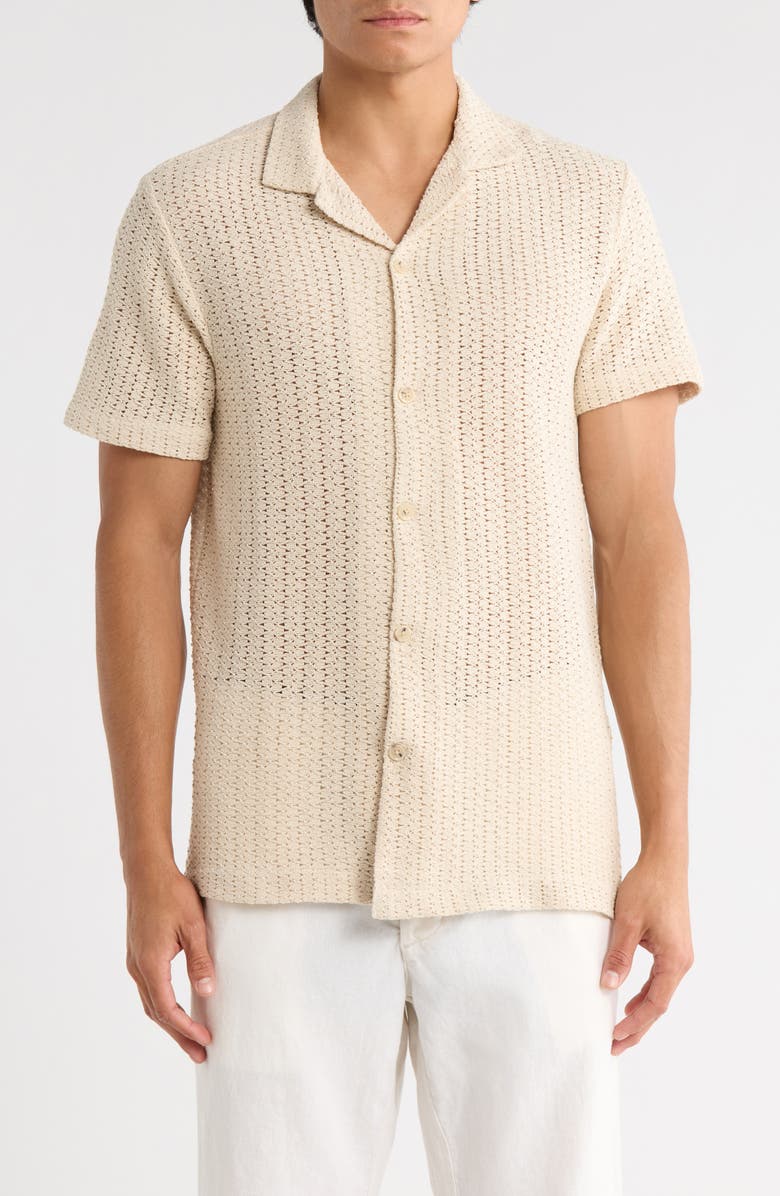 Cactus Man Stripe Open Stitch Camp Shirt, Main, color, Sand