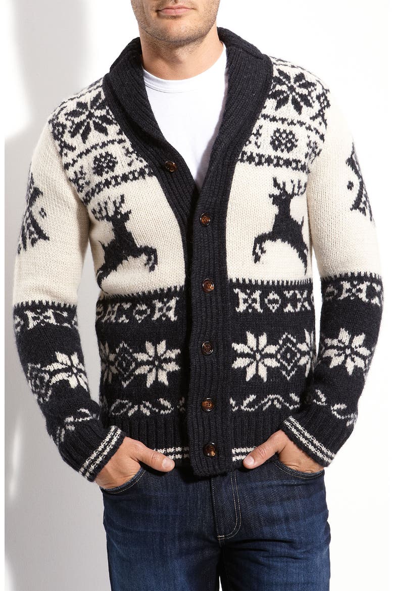 Shawl Collar Reindeer Cardigan, Main, color, GREY