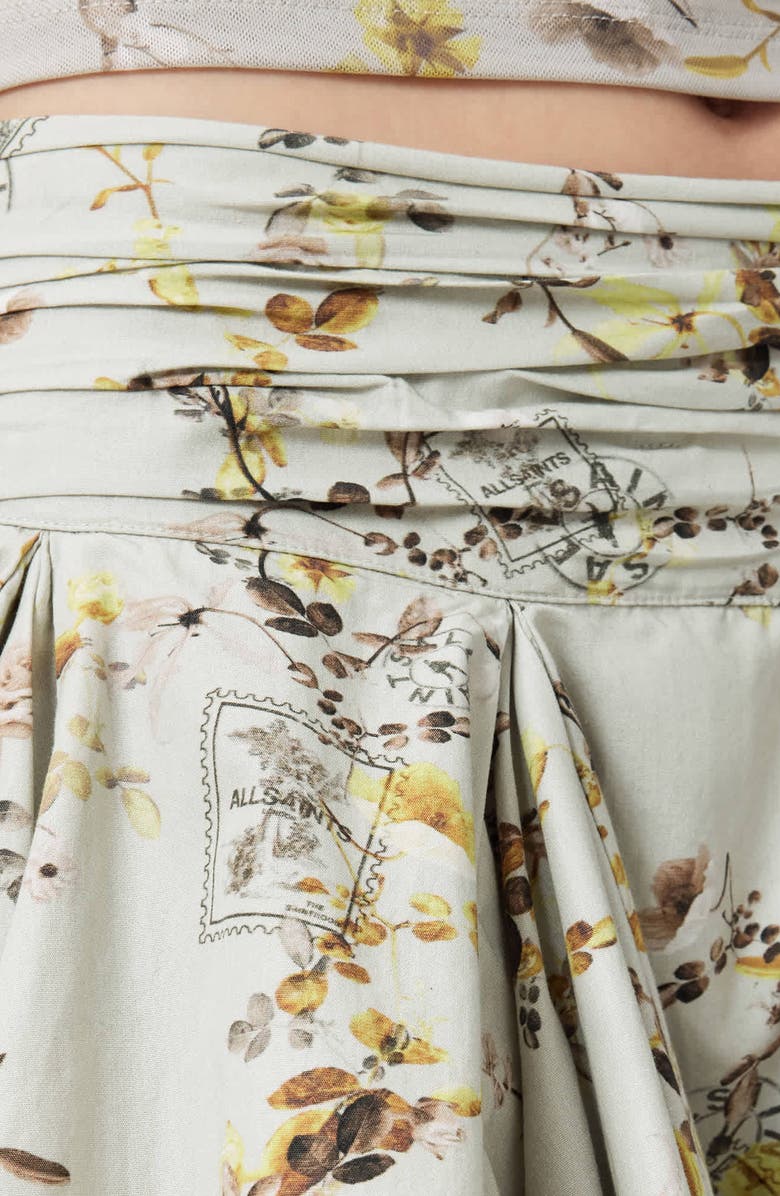 AllSaints Floral Print Pleated Miniskirt, Alternate, color, Carmel Stem Green