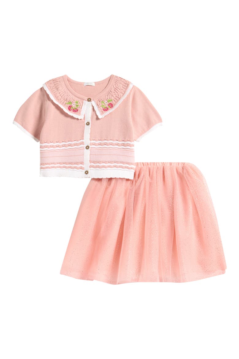 Kids' Collared Top & Mesh Skirt, Main, color, PINK