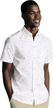 Charles Tyrwhitt Slim Fit Multi Button-Down Collar Non-Iron Lobster Print Short Sleeve Shirt