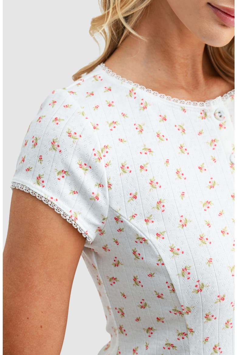 Floral Pointelle Stitch Peplum Button-Up Top, Alternate, color, CREAM DITSY