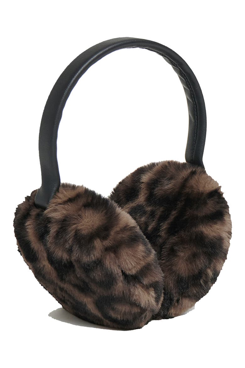 Esme Leopard Faux Fur Earmuffs, Main, color, DARK LEOPARD