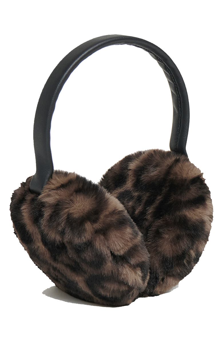 Apparis Esme Leopard Faux Fur Earmuffs, Main, color, Dark Leopard