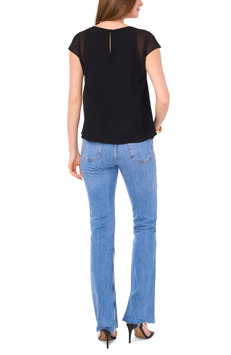 Vince Camuto Mesh Overlay Georgette Top, Alternate, color, Rich Black