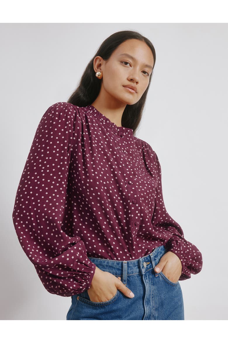 Long Sleeve Spot Print Blouse, Main, color, Burgundy