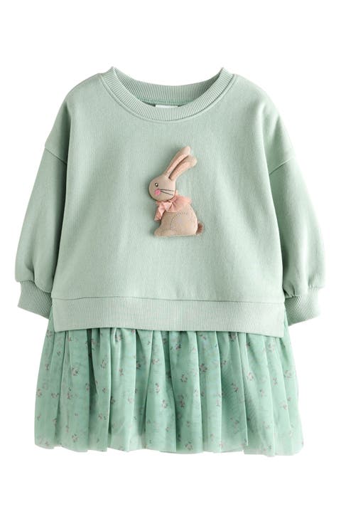 Kids' Bunny Appliqué Sweatshirt Party Dress (Baby & Little Kid)