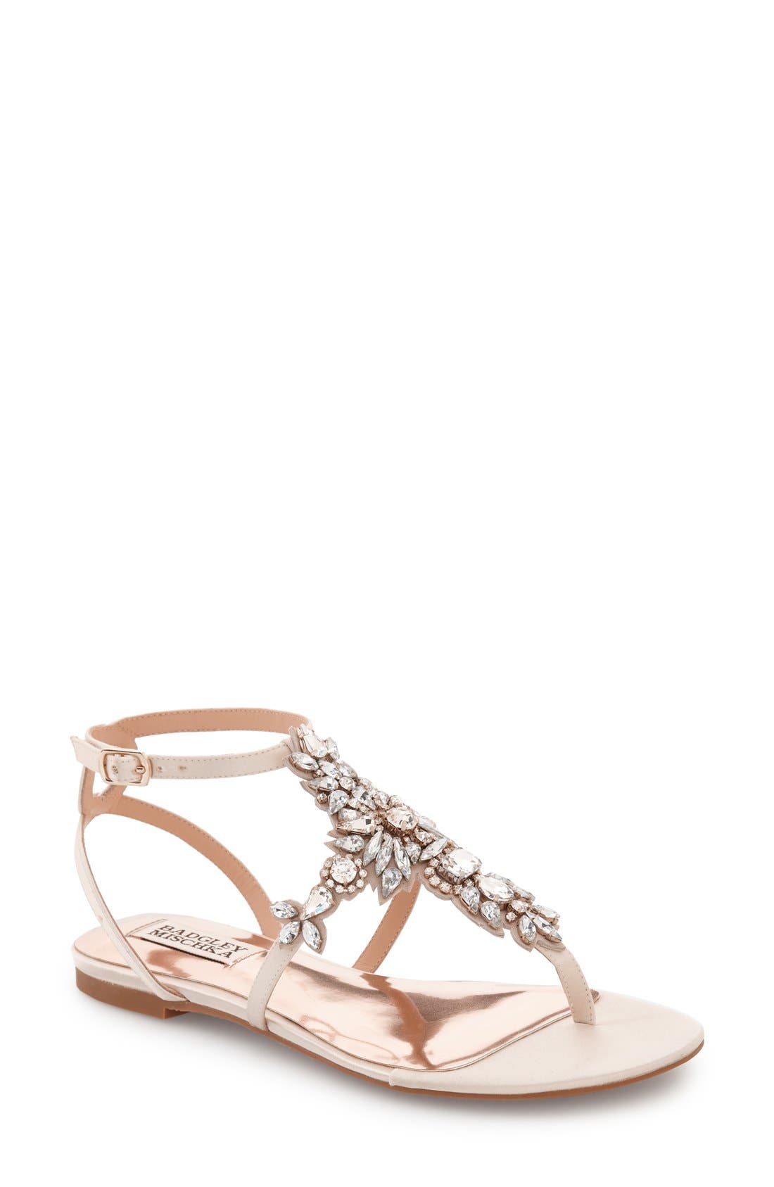 Badgley Mischka 'Cara' Crystal Embellished Flat Sandal, Main, color, IVORY