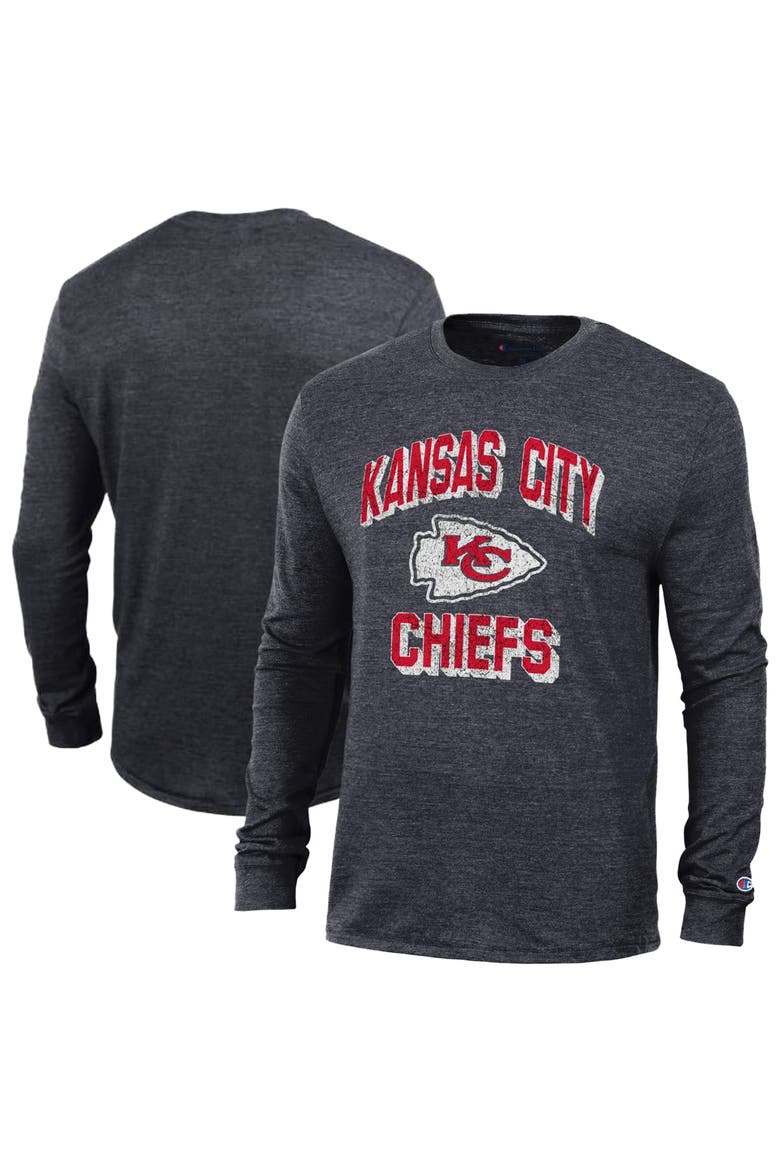 Men's Champion Black Kansas City Chiefs Ultimate Tri-Blend Long Sleeve T-Shirt, Main, color, Black
