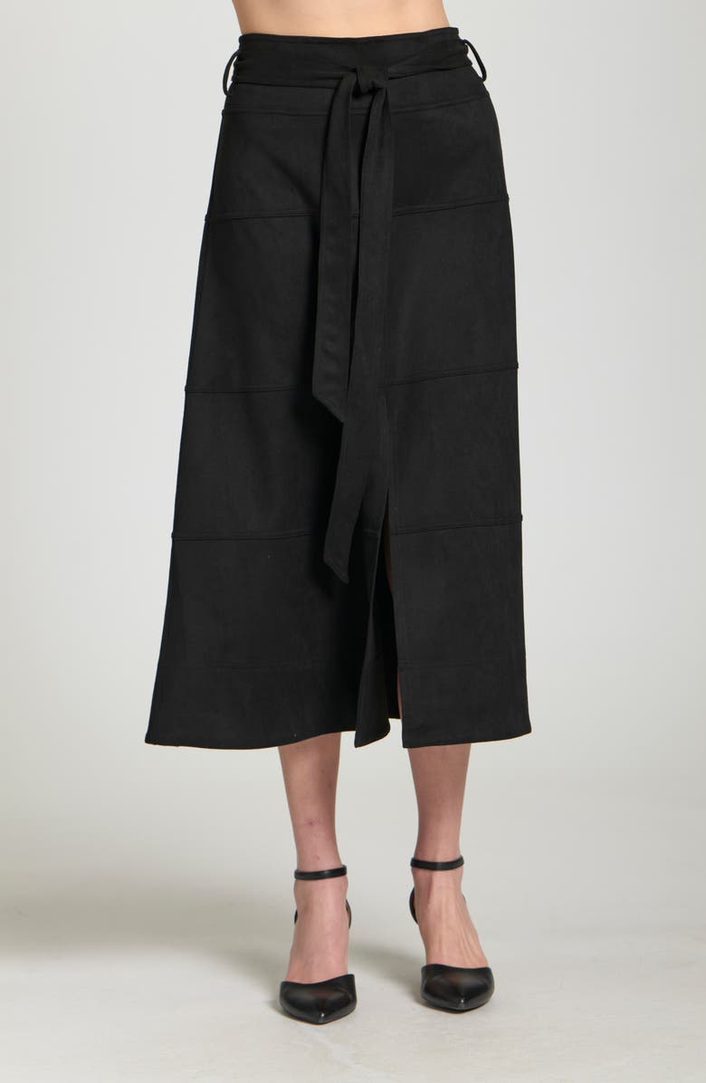 APNY Faux Suede Paneled A-Lined Midi Skirt, Main, color, Black