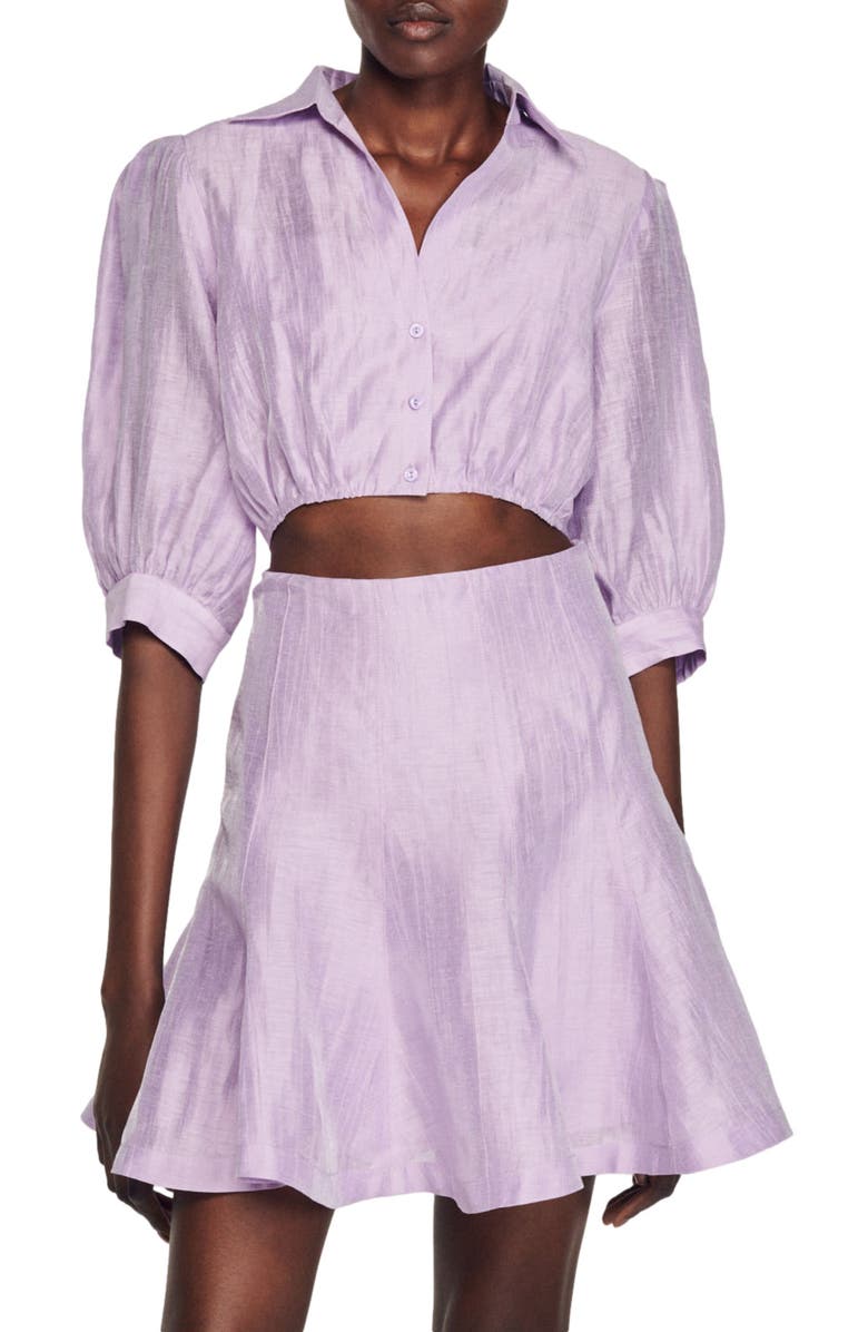 SANDRO Kya Cutout Linen Blend Shirtdress, Alternate, color, Parme