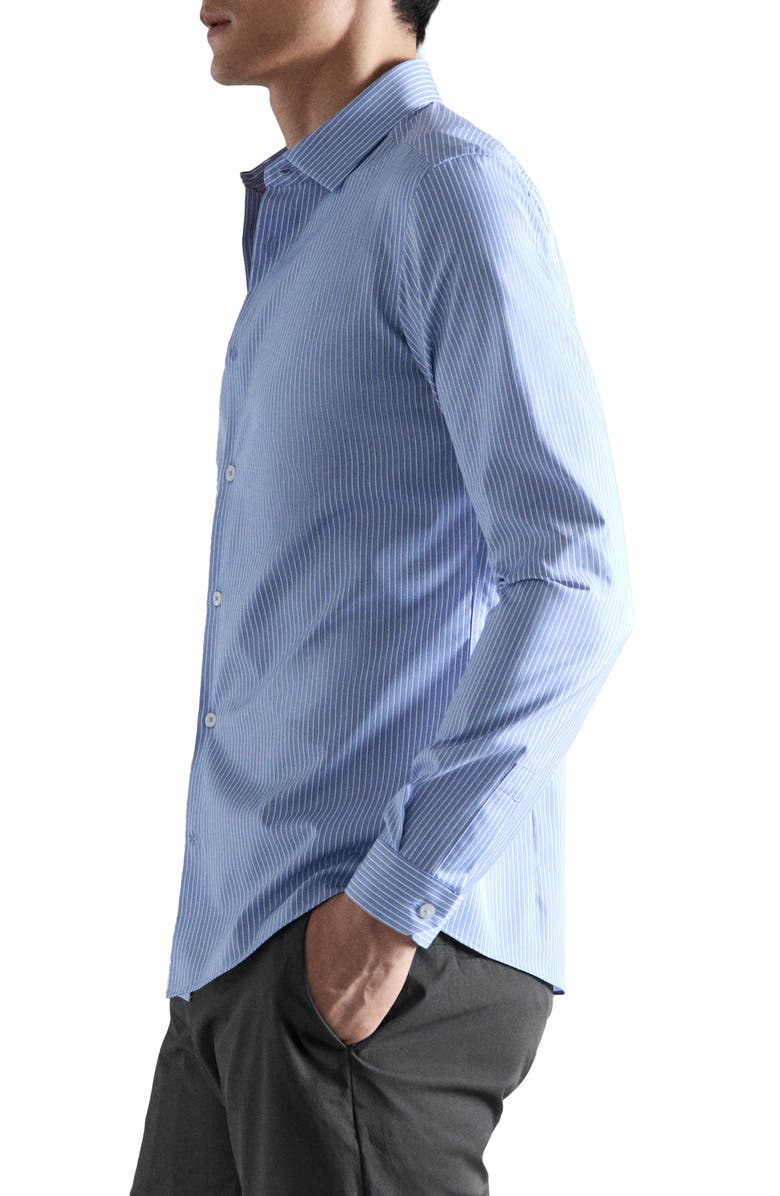 MANGO Slim Fit Non-Iron Stripe Button-Up Shirt, Alternate, color, Sky Blue