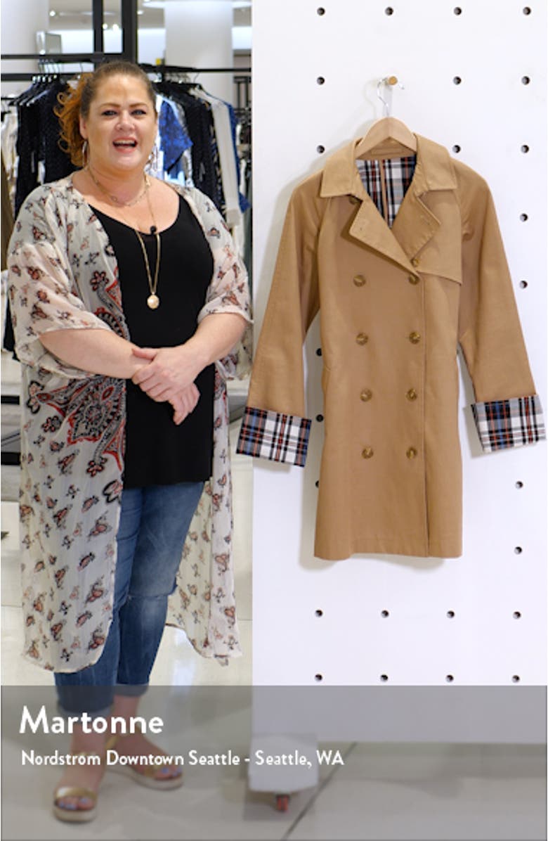 Plaid Lined Double Breasted Trench Coat, sales video thumbnail