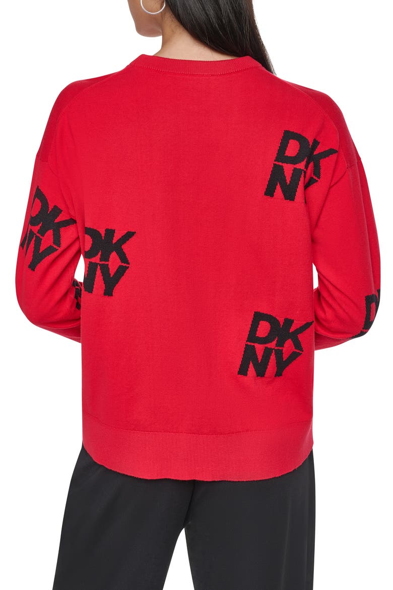Intarsia Rhinestone Logo Sweater, Alternate, color, VIBRNT RED