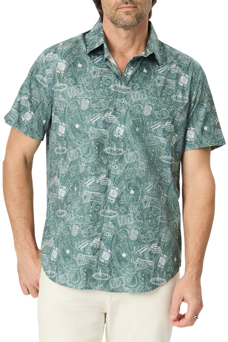 The Vault Short Sleeve Stretch Cotton Shirt, Main, color, EMERALD