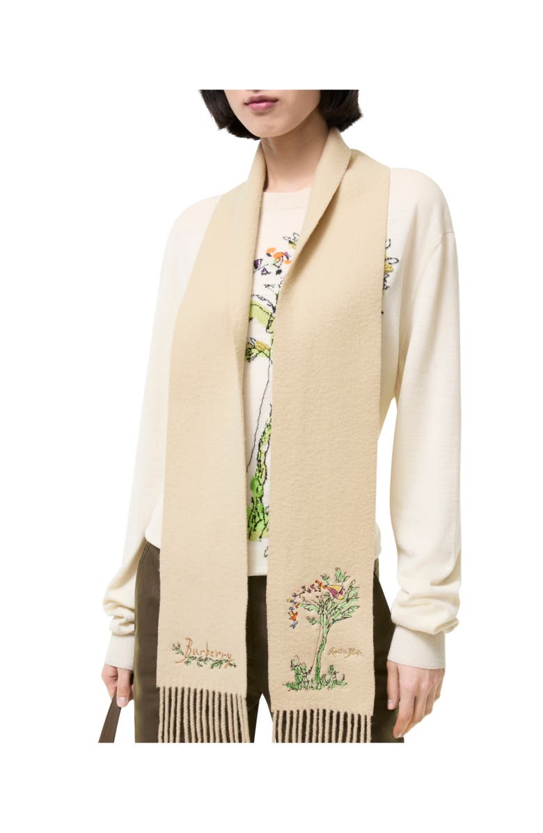 Burberry Narrow Brave Little Tree Cashmere Scarf, Alternate, color, Nutmeg Beige