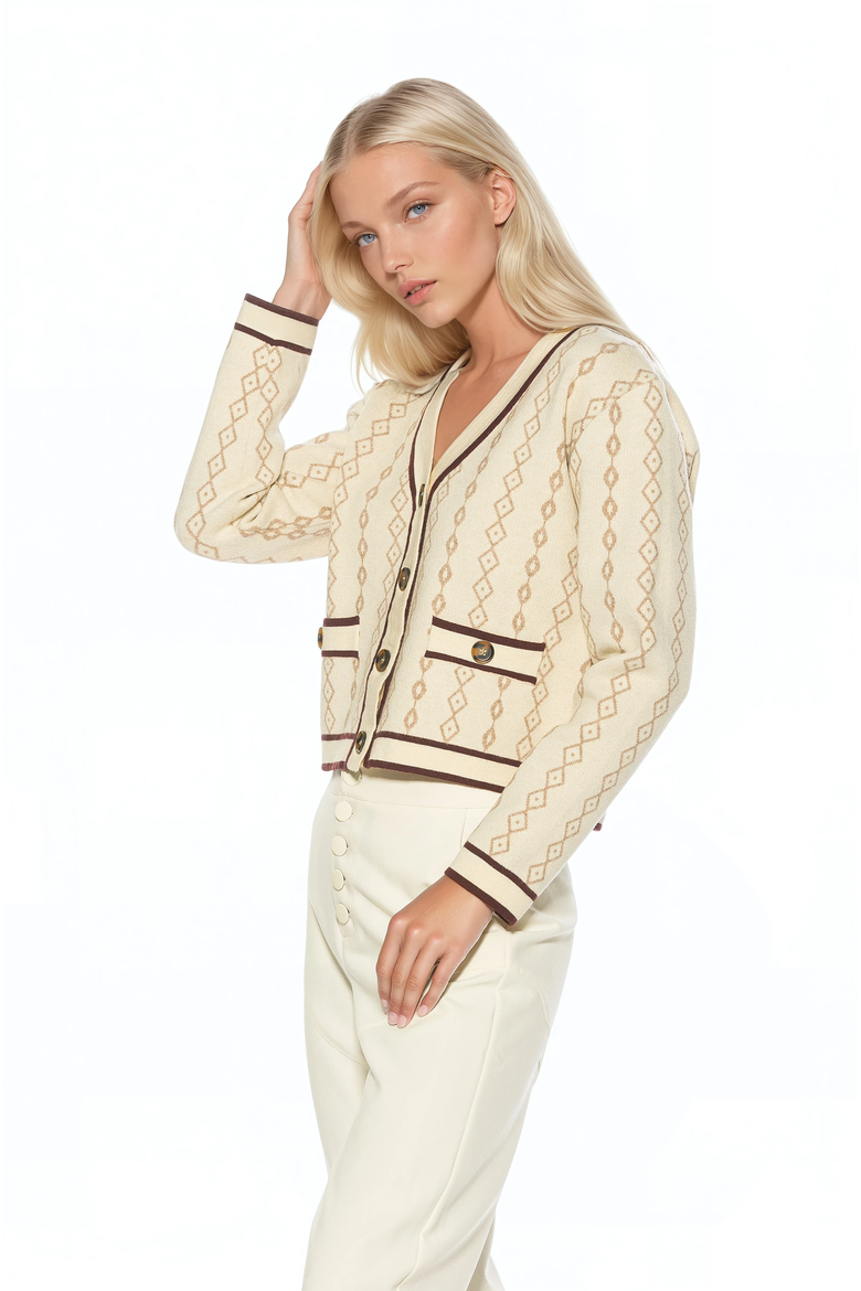 Briar Collegiate Contrast Trim Cardigan, Alternate, color, Ivory