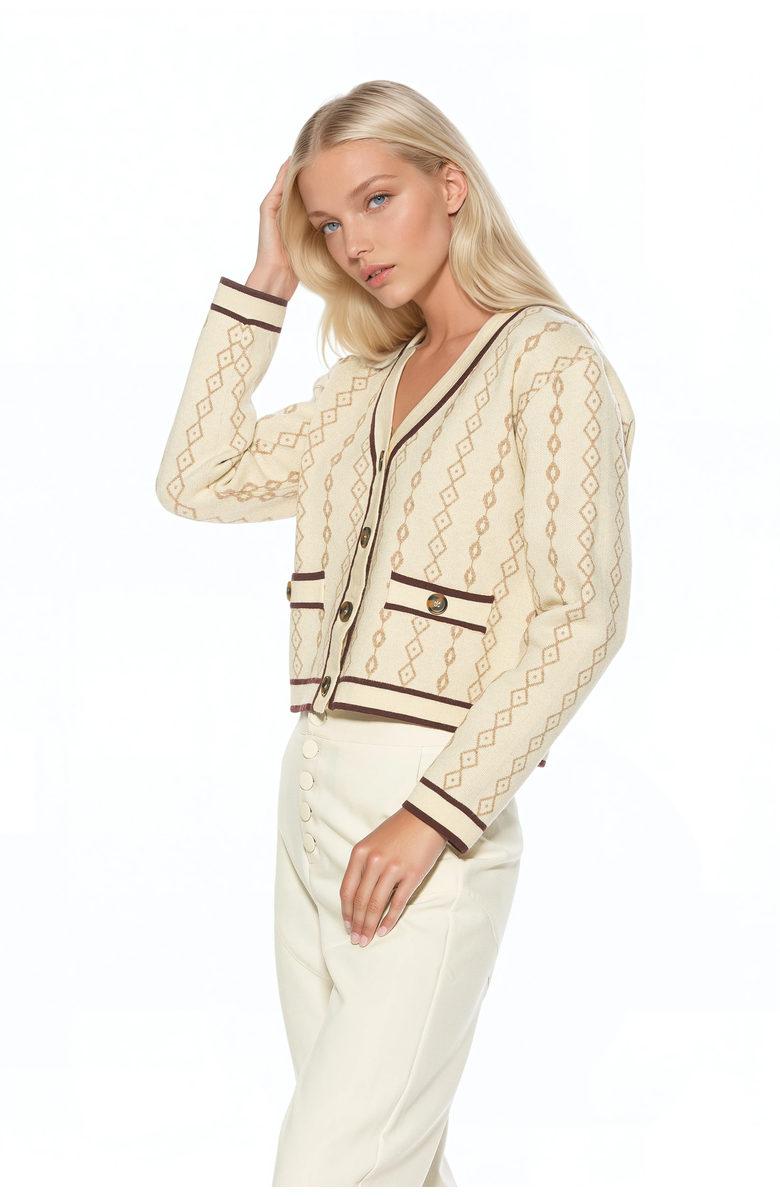 Alexia Admor Briar Collegiate Contrast Trim Cardigan, Alternate, color, Ivory