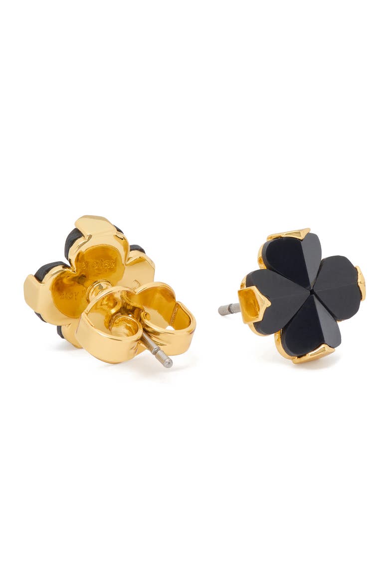 spade flower stud earrings, Alternate, color, BLACK