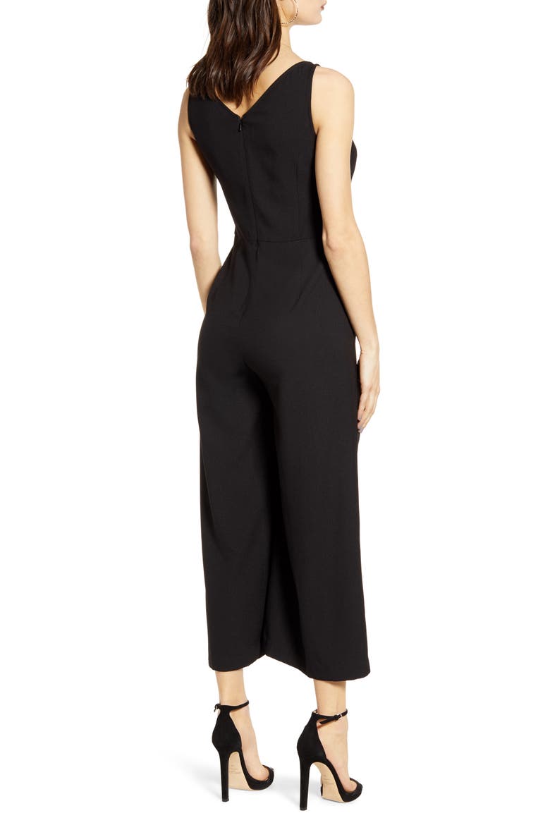 V-Neck Wide Leg Crop Jumpsuit, Alternate, color, BLACK